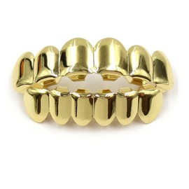 COLORFUL BLING 14K Plated Gold Grillz Mouth Teeth, Hip Hop Teeth Plain,Fake Top Tooth Single Grill Cap for Men Women Party Cosplay Rapper Accessories Teeth Grills -Style 5
