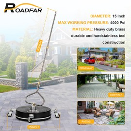 ROADFAR 15 Pressure Washer Surface Cleaner 4000 PSI W/ 2 Extension Wand Attachment Kit