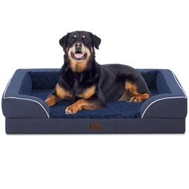 Casa Paw Orthopedic Waterproof Dog Bed for Extra Large Dogs, Memory Foam XL Dog Bed with Sides, Egg-Crate Foam and Non-Slip Bottom Jumbo Dogs Couch Beds with Washable Removable Cover(Jumbo,Navy Blue)