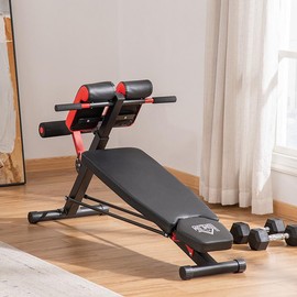 Soozier Adjustable Hyper Extension Dumbbell Weight Bench, Foam Leg Holders, Exercise Abs, Arms, Core, Strength Workout Station for Home Gym, Red - Color: Red