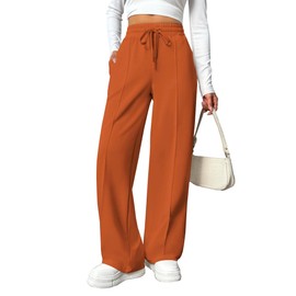 PINSPARK Women's Wide Leg Sweatpants Drawstring Baggy Sweatpants High Waisted Casual Trousers with Pockets Caramel Colour M
