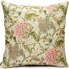 Kuai 60cm X 60cm Retro Flowers Vintage Modern Floral Asian Nordic Home Decor Polyester Cushion Cover (Beige)