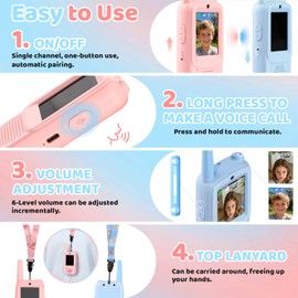 Walkie Talkies for Kids 2 Pack, Rechargeable Video Walkie Talkies with HD Camera & Voice Changer, Long Range Call Toys for Outside, Hiking, Gifts for Boys/Girls Ages 3-12 (Blue/Pink)