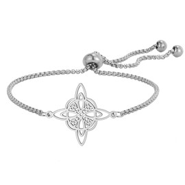 TEAMER Adjustable Witches Knot Bracelet Stainless Steel Celtic Knot Box Chain Bracelet Amulet Vintage Jewelry for Women (Silver)