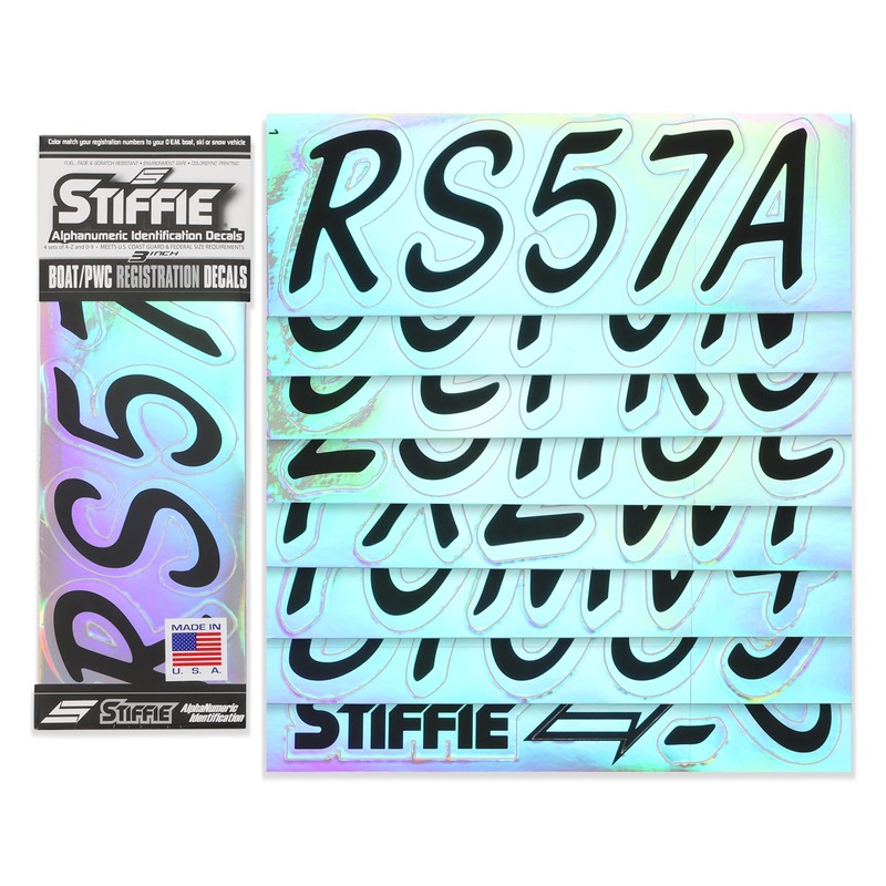 Whipline Solid Black/Chrome 3" Alpha-Numeric Registration Identification Numbers Stickers Decals