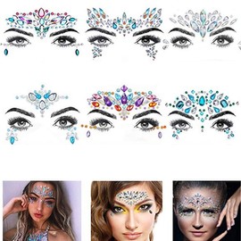 Women Face Stickers Jewels,6 Pcs Face Jewels Stick On,Rave face stickers jewel,Temporary Tattoo Face Eyebrow Body Stickers for Makeup,Festival Holiday,Costumes (B-Face Stickers)