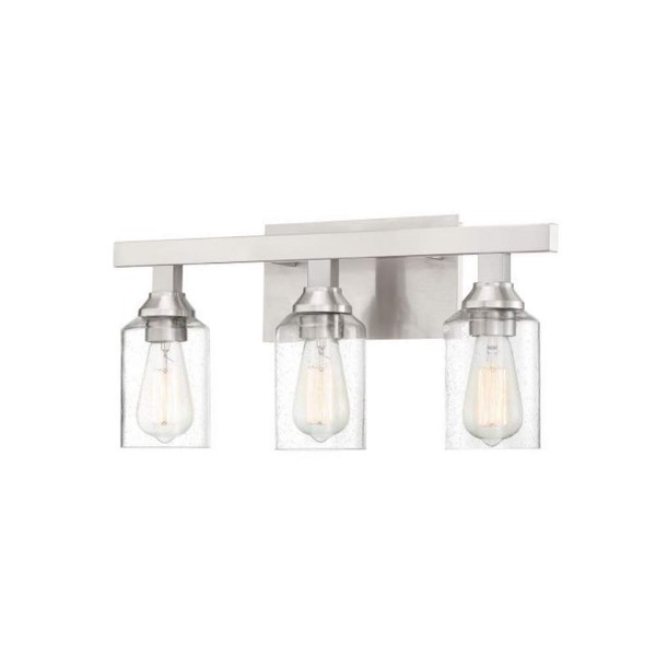 Craftmade 53103-BNK Chicago Clear Seeded Glass Bathroom Vanity Lighting, 3-Light 180 Total Watts, 10"H x 22"W, Brushed Polished Nickel