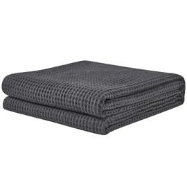 PHF 100% Organic Cotton Waffle Weave Blanket Twin Size 66"x90"-Pre-Washed Soft Lightweight Breathable Blanket for All Season-Perfect Blanket Layer for Couch Bed Sofa -Elegant Home Decoration-Charcoal