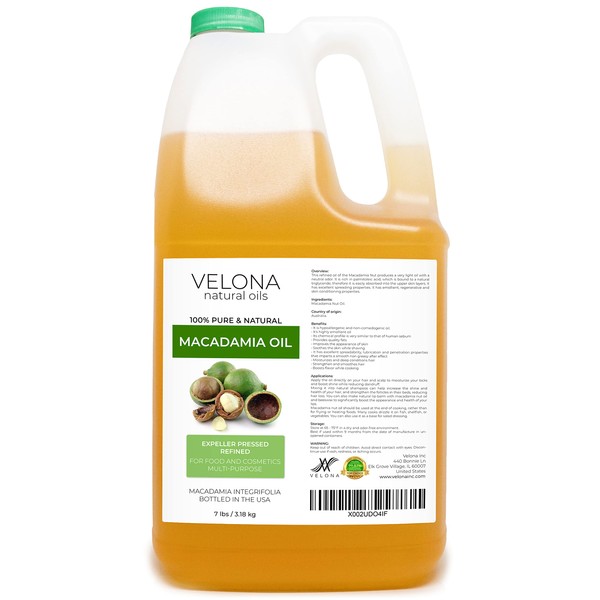 velona Macadamia Nut Oil 7 lb | 100% Pure and Natural Carrier Oil | Refined, Cold pressed | Cooking, Skin, Hair, Body & Face Moisturizing | Use Today - Enjoy Results