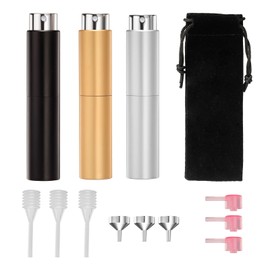 Rachel's Closeouts 10ml Atomizer Perfume Travel Size Bottle, Portable Mini Refillable Perfume Atomizer Empty Spray Bottle (3 pcs) DIY Atomizer Perfume Bottle Travel Kit Set (Black Gold Silver)