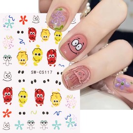 6PCS Cute Graffiti Nail Art Stickers Cartoon Nail Decals 3D Self-Adhesive Nail Supplies for Nail Art Cartoon Designer Nail Stickers for Women Kids Girls Manicure Acrylic Nails Decoration Accessories