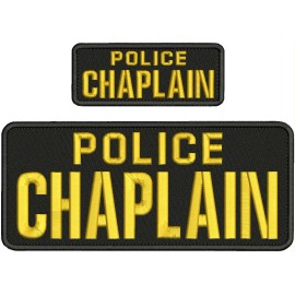 POLICE CHAPLAIN Embroidery Patches 4 X 10" and 2x5'' VELCR@ ON BACK GOLD/BLK
