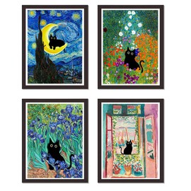 4 Pack Cat Starry Sky Flower Window Stamped Cross Stitch Kits - Embroidery Kits for Beginners Adults,11 CT Patterns Dimensions Counted Cross Stitch Kits Arts Craft Kits 12x16inch