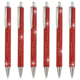 PATIKIL Rhinestone Metal Ballpoint Pen, 6 Pack Crystal Diamond Pens Black Ink 1.0mm Point Sparkly for Women Gift Office Note Taking Journaling, Red