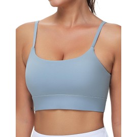 THE GYM PEOPLE Women's Adjustable Longline Sports Bras Scoop Neck Padded Wireless Workout Yoga Tops Denim Blue