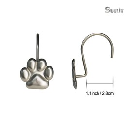 Sunlit Fashion Design Cute Paw Print Polished Shower Curtain Hooks for Dog Cat and Bear, Rust Proof Oil Rubbed Metal Shower Curtain Rings-12 Pack