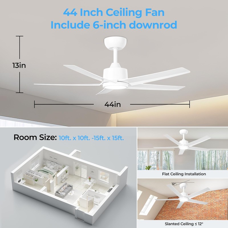 ocioc 44 Inch Ceiling Fans with Lights and Remote, White