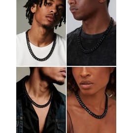 Black Stainless Steel Cuban Link Chain for Men 12mm 18Inch