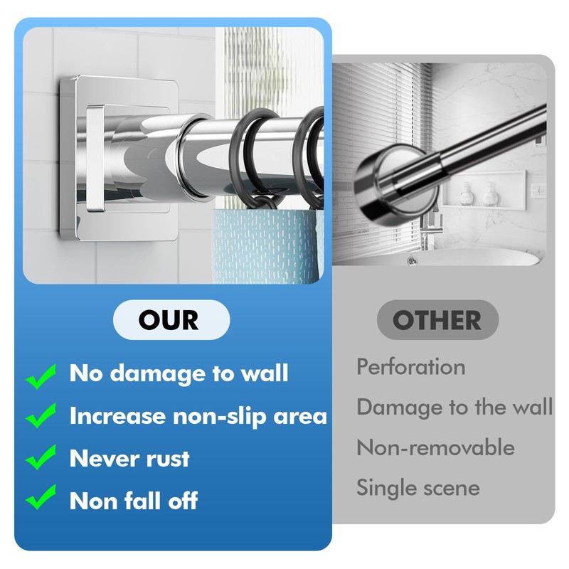 CorkLatta Chrome Shower Curtain Rod Spring Tension 30 to 80