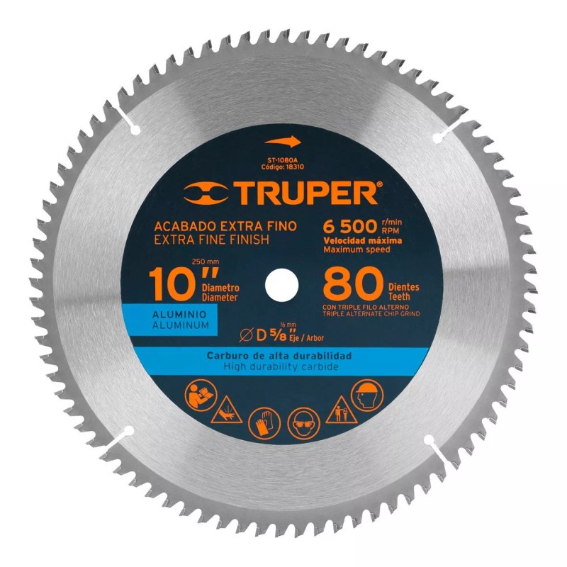 Truper Disco 10'' Sierra Alumin 5/8 80 Dientes Carburo Truper
