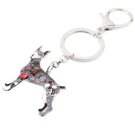 WEVENI Enamel Alloy Doberman Dog Key Chain Accessories Jewellery Charms For Women Girls Bag Car Wallet, gray