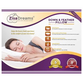 Zisa Dreams Luxury Collection Down and Feather Pillow | Hypoallergenic, Extra Loft for Best Head/Neck Support, 100% Dual-Layered Cotton | Standard
