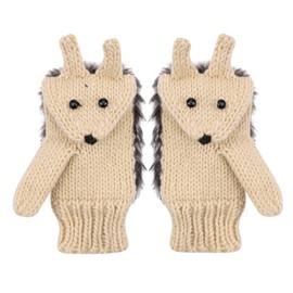 Women Girls Hedgehog Gloves Mittens Winter Thicken Hand Warmer Full Finger Gloves Fashion Personality Eye-catching Knitted Wrist Mittens for Outdoor Indoor