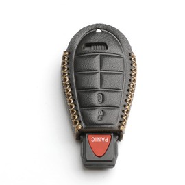 WFMJ Leather for Dodge Ram Charger Durango Grand Caravan Journey Challenger Remote 3 Buttons Key Case Holder Cover Fob Chain (Black)