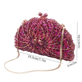 GSYPS Peacock Crystal Clutch Purses for Women Sparkly Rhinestone Evening Handbags Party Wedding Glitter Purse Fuchsia