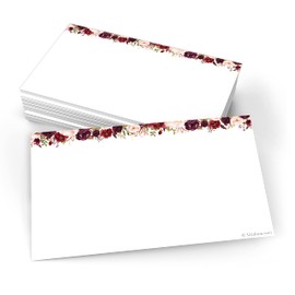 321Done Red Rose Floral Index Cards - Blank, No Lines - (50) Small 3x5" White Cards - for Studying, Learning, Flashcards, Desk Notes, Messages, Notecards, Card Making - Cute, Pretty - Made in The USA