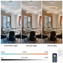 Finktonglan Dimmable Crystal Chandelier, 23.6'' Oval 2 Rings Modern Chandeliers with Remote Control, LED Linear Chandelier Pendant Island Light for Kitchen Dining Room Living Room Bedroom