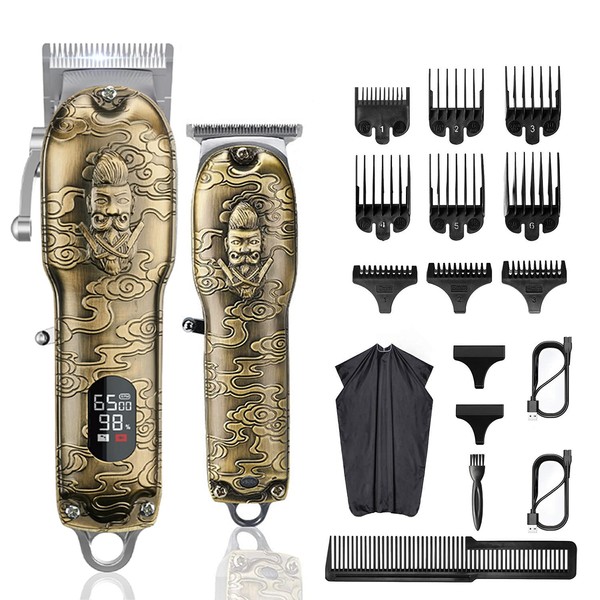 RESUXI Mens Hair Clippers and Trimmers Set,Professional Cordless Barber Clippers Beard Trimmer Hair Cutting Kit, Barber Accessories for Men Grooming Haircut Kit USB Rechargeable Adjustable
