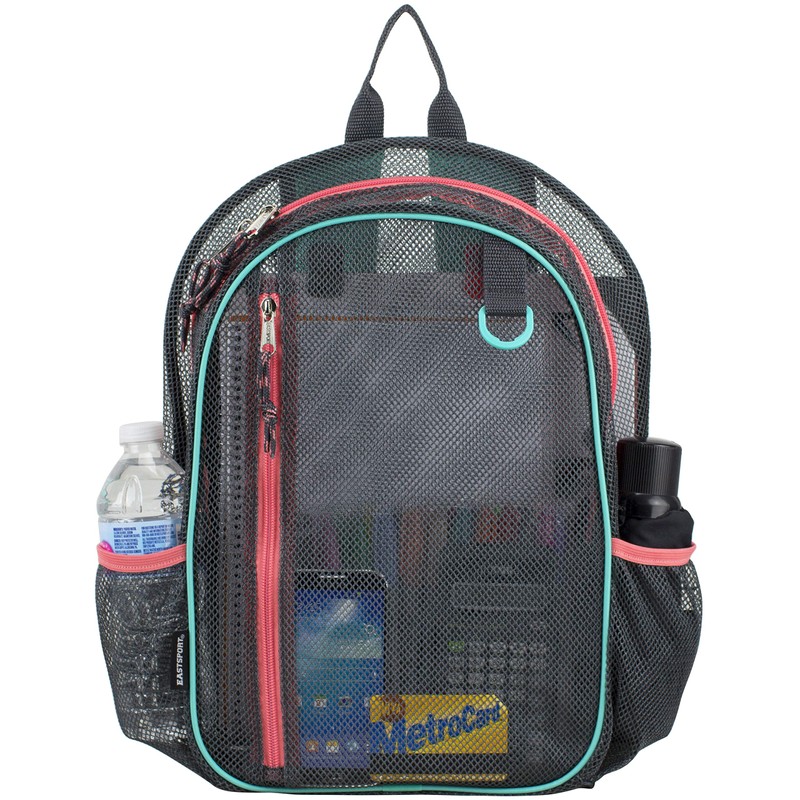 Eastsport Active Mesh Backpack with Padded Adjustable Straps, Graphite/Turquoise/Sweet Coral