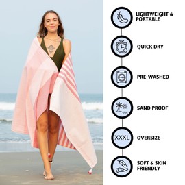 Folkulture - Toalla de playa turca, toalla de playa a rayas de 40 x 72 pulgadas, de gran tamaño con bolsa de mano, toallas de piscina esenciales de playa, toalla de playa grande para mujeres, toalla