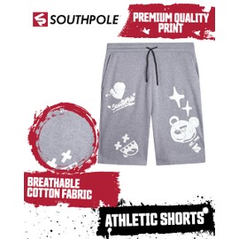Southpole Mens Athletic Shorts - Lightweight Summer Streetwear, Cotton Pull-On Bear Graphic Shorts for Men (Sizes: S-XL), Heather Grey Fresh, Medium