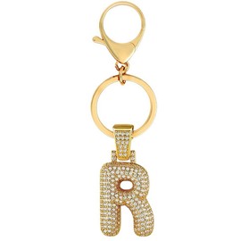 Initial Letter Keychain Crystals Alphabet Keyrings Car Phone Pendant For Women Purse Charm Handbag Decoration (R - GOLD)