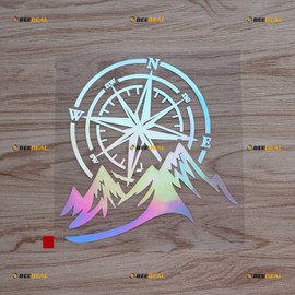 6 Inches Holographic Iridescent - Compass Mountain 4X4 Off Road 4WD Decal Sticker Vinyl - No Background Die-Cut 05081 fit for Chevy Ford Jeep etc