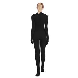 SUPRNOWA Women's Jumpsuit Bodycon Full Body Footed Unitard Long Sleeve Bodysuit with Zipper Comfortable Spandex One-Piece Dance Costume (S, Black Footed with Hand)