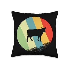 Animal and Pet Print Cow Animal Round with Retro Colors Throw Pillow, 16x16, Multicolor