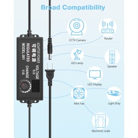Aclorol Universal AC Adapter 3V-24V 3A 72W Adjustable Power Supply DC 3V 5V 6V 9V 12V 24V 100-240V AC/DC Converter Various Switching with Polarity Converter & 14 Tips for 12V 5V LED Pixels Lights