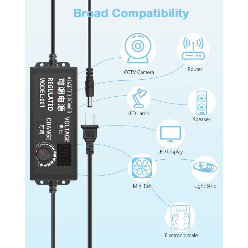 Aclorol Universal AC Adapter 3V-24V 3A 72W Adjustable Power Supply