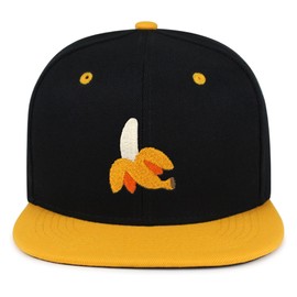 JPAK Banana Hip-Hop Snapback Hat Embroidered Black and Yellow Two Tone Baseball Cap Fruit