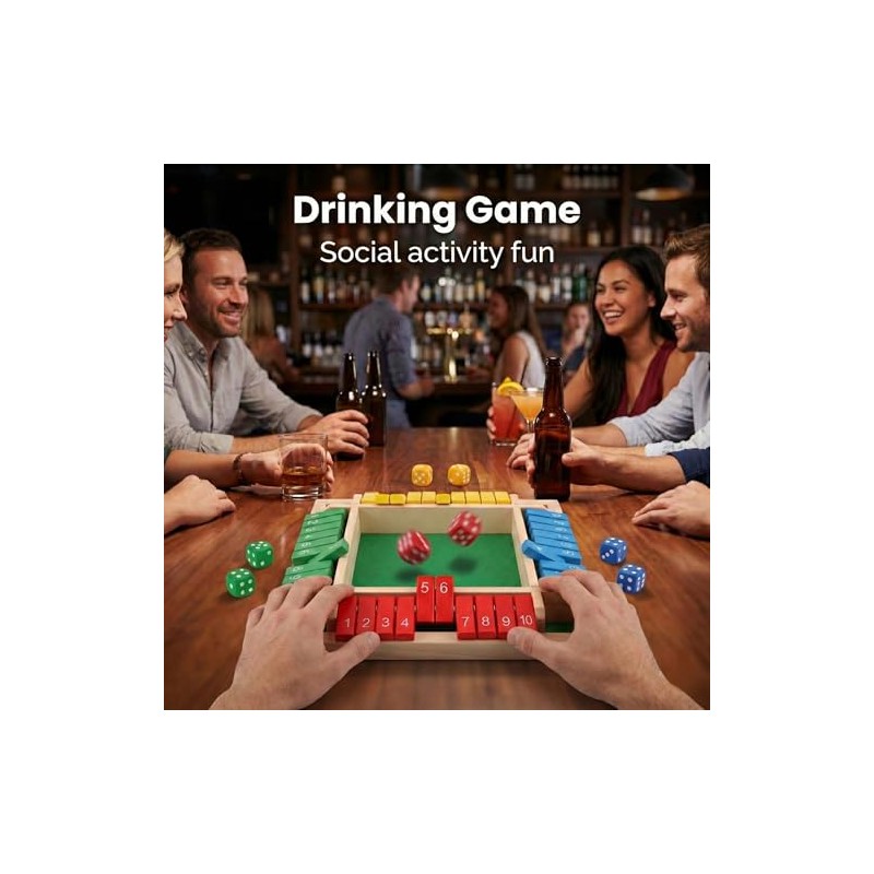 Shut The Box Game, Wooden Number Flip Board Dice Tabletop