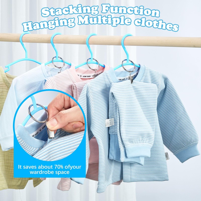 AMZXHCQ Baby Hangers with Metal Ring Clips, Children Plastic Hanger