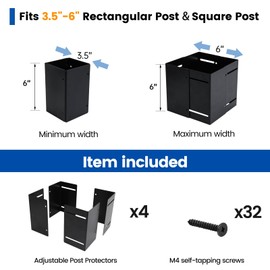 Muzata 4Pack Adjustable Post Protector for 3.5-6inch (4x4 Post Sleeve-6x6 Post Sleeve) Fence Post Protector High Up to 6inch Protects Mailboxes Deck and Fence from Rain Damage M074