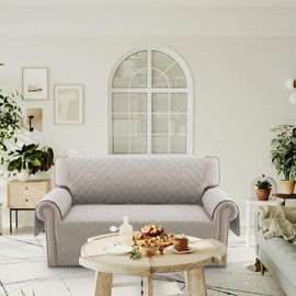 PrinceDeco Loveseat Covers for 2 Cushion Couch Waterproof Sofa Covers for Love seat, Machine Washable Quilted Couch Covers, Pet Friendly Slipcovers (Loveseat 48",French Oak)