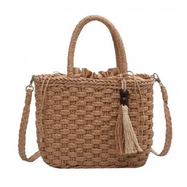 Niiki Women's Tote Bag, Large Capacity, Shoulder Bag, 2-Way, Crossbody Casual Handbag, Lightweight, Straw Bag, Resort, Beach, Khaki