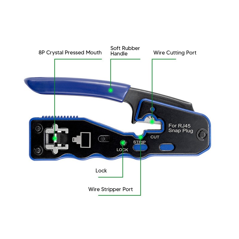 Pass Through Ethernet Crimper RJ45 CAT6 Through Hole Pass Through