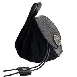 Medieval Viking Faux Leather Pouch Drawstring Nordic Renaissance Coin Purse Dice Bag for Unisex Costume Accessories (Celtic knot Black A)