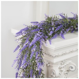 DDHS DDHS Lavender Garland, 6Ft Purple Flower Garlands Summer Spring Garland for Mantle All Year Round, Artificial Lavender Flowers Garlands for Outdoor Indoor Farmhouse Wedding Porch Table Door Home Decor
